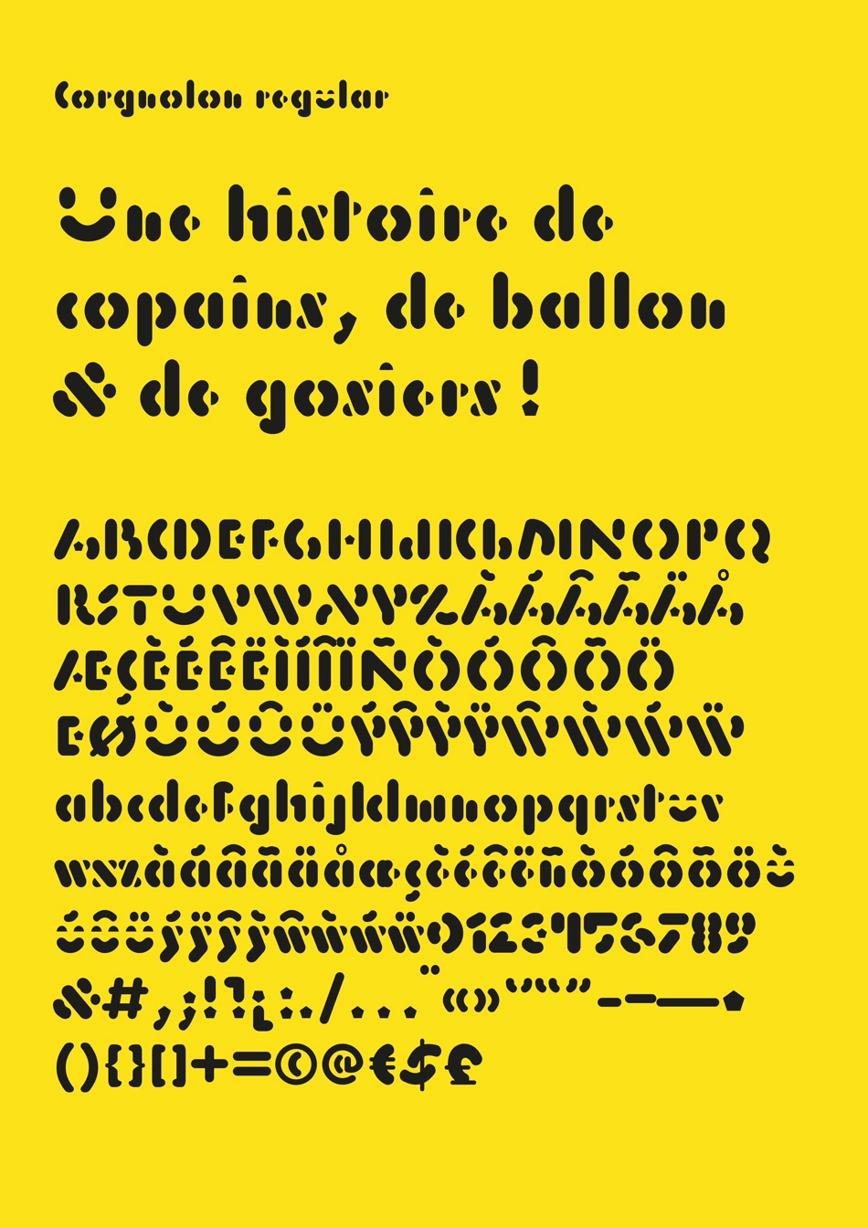 visuel jaune avec texte noir ES CORGNOLON, réalisation typographique Thomas Hauck