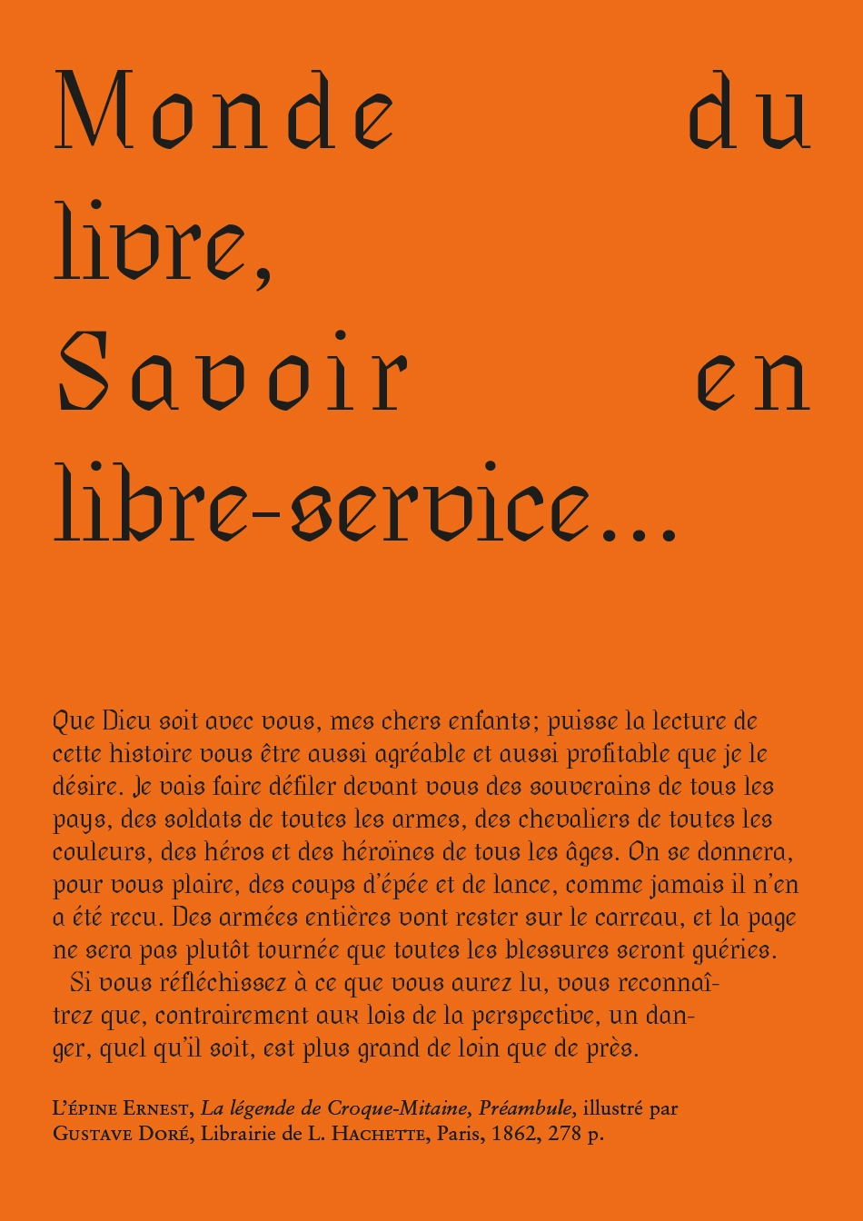 visuel orange avec texte noir avec tous les glyphes, réalisation typographique Thomas Hauck